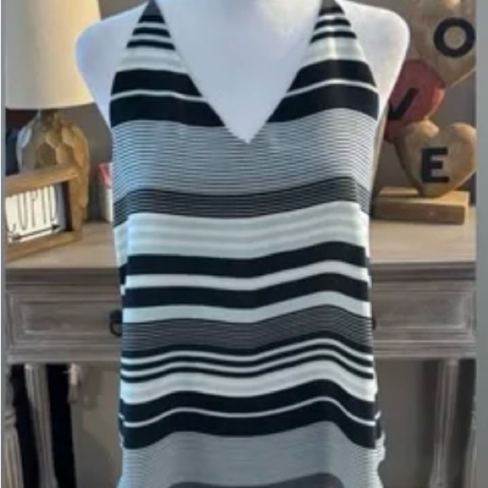 Express Black and White Striped Halter Tank Top